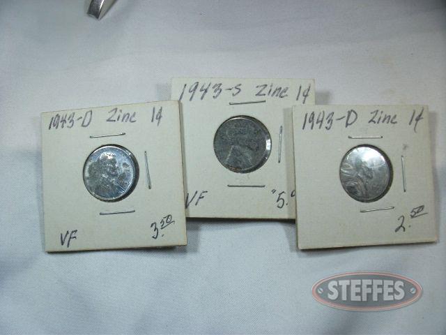 (3) 1943 Zinc Pennies